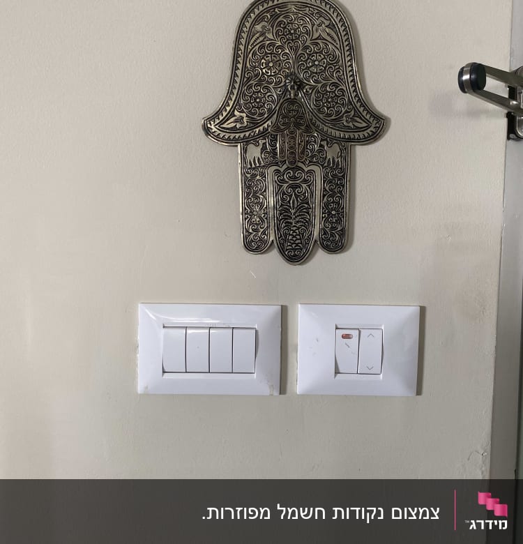 שני מתגי חשמל על קיר לבן